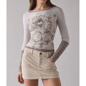 Urban Outfitters Kimchi Blue Double Trouble Twoffer T-Shirt Top Gray M 286638